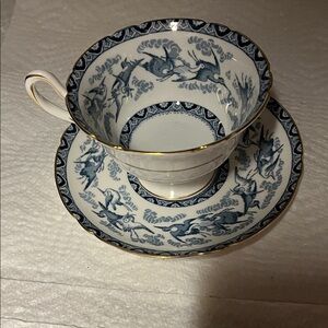 Elegant Blue and White  Shelley Teacup and Saucer Set Circa 1957